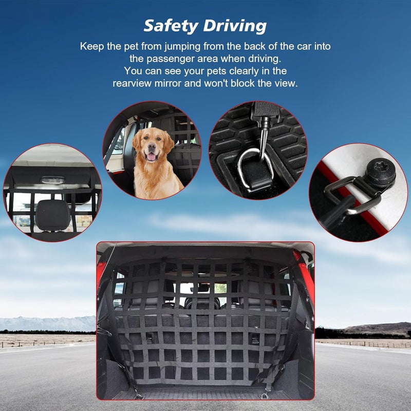 G Dog Barrier Rear Cargo Net Compatible with Jeep Wrangler Accessories JK JL Unlimited Sahara 4-Door 2007-2025, Safety Mesh Pet Divider for Medium, Large Pets, Easy to Install - Image 4